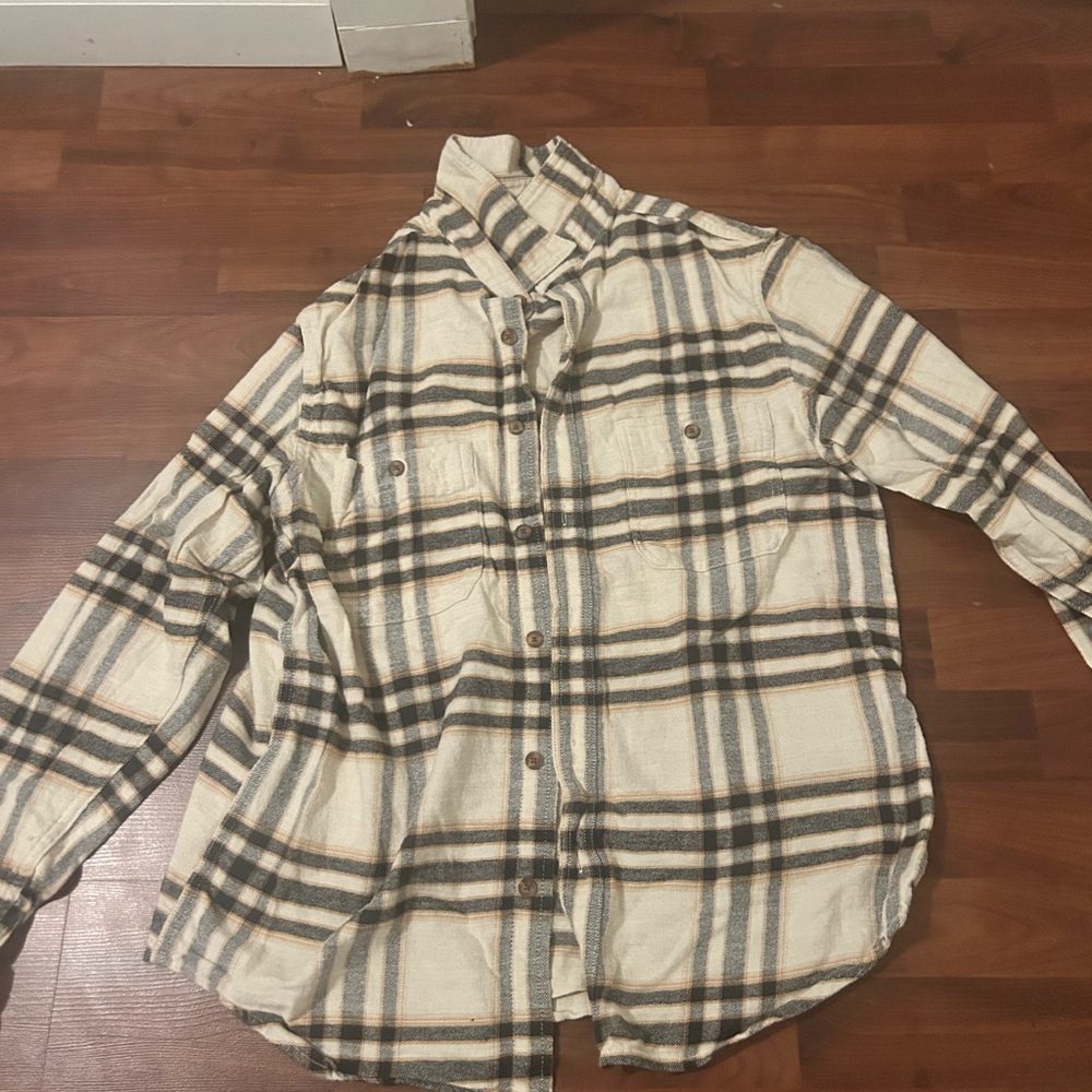 Old Navy Cream and Black Plaid Shirt